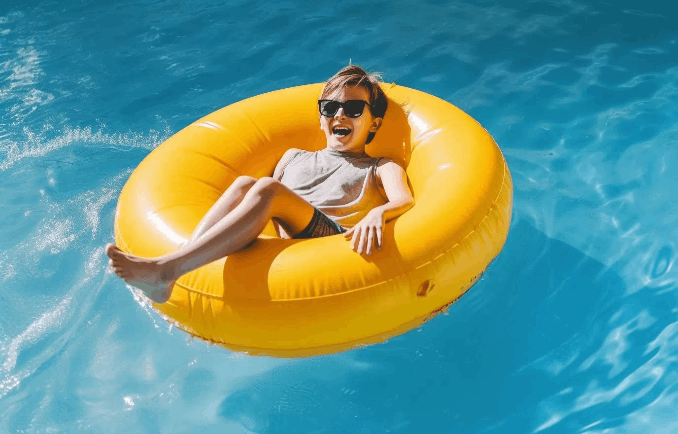 enfant piscine le coiroux sur une bouée