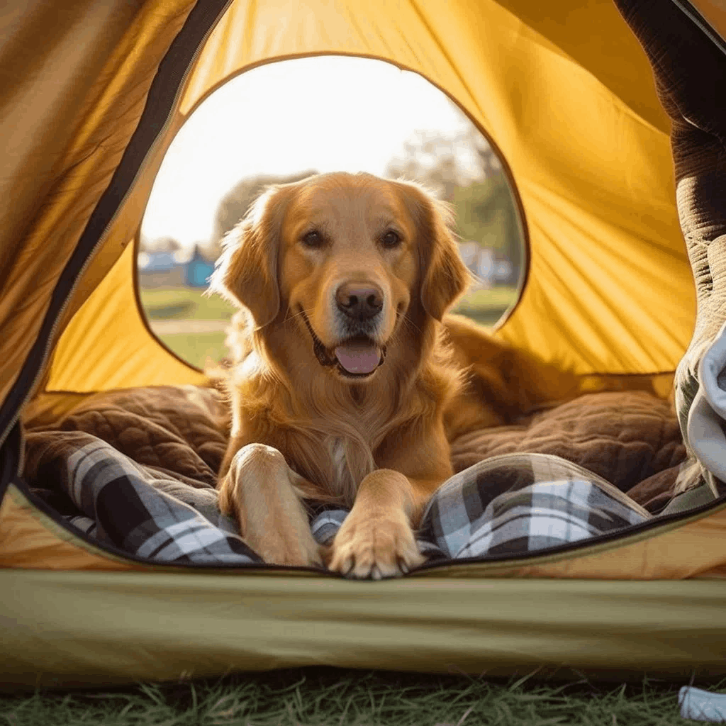 labrador dans une tente