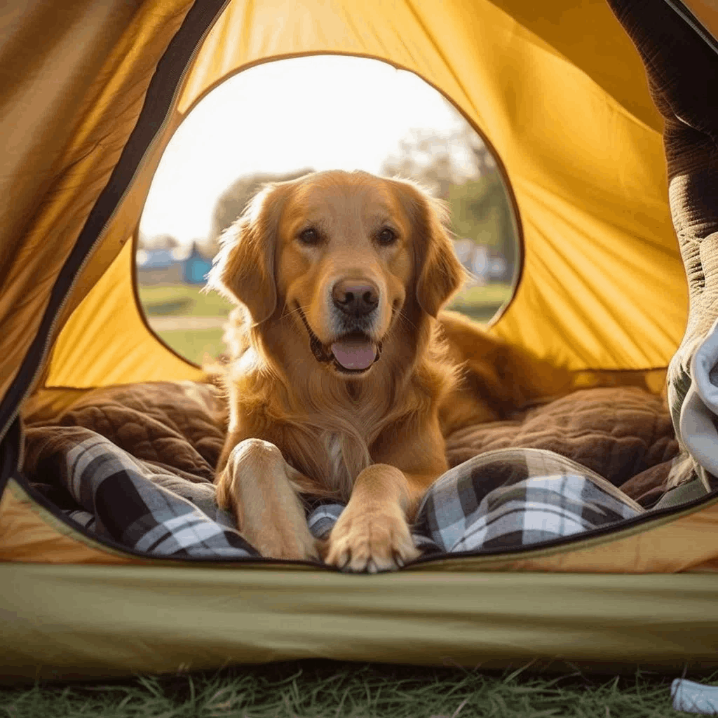 Labrador in a tent